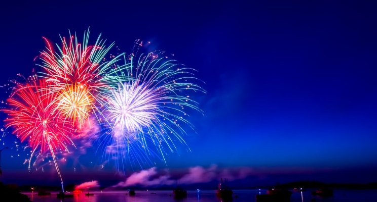 Fireworks against a blue background