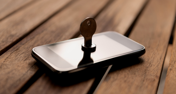 Mobile phone with key on screen