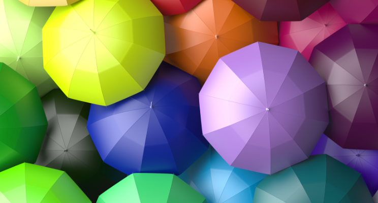 Top-down view of colorful umbrellas